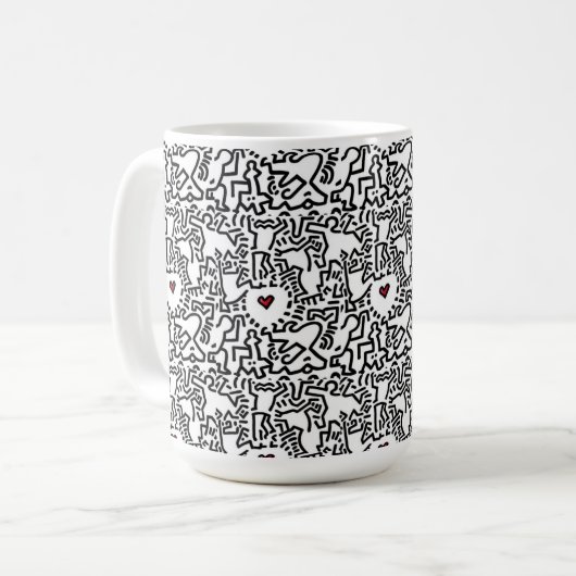 Beker met rood hart – Keith Haring Inspired Koffiemok (Voorkant links)