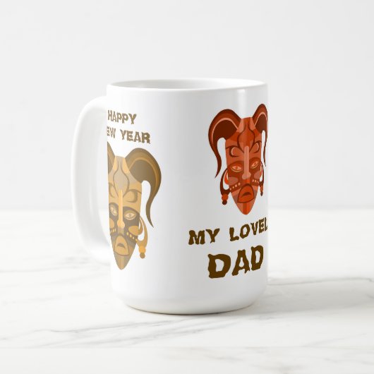 Beker met traditionele maskerkunst koffiemok (Voorkant links)