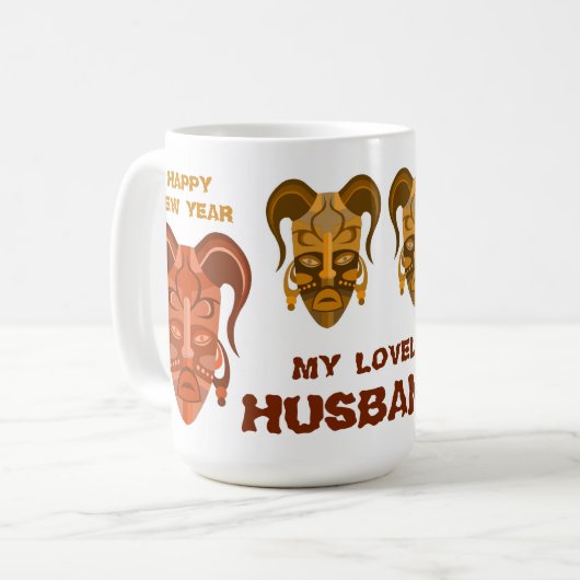 Beker met traditionele maskerkunst koffiemok (Voorkant links)