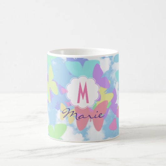 Beker met vlinder Monogram naam & initiaal Koffiemok (Center)