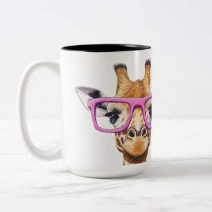 Beker met zoete roze giraffe tweekleurige koffiemok