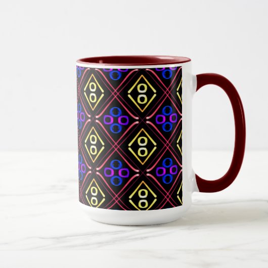 Beker MUG Jimette Design blauw geel rood Mok (Rechts)