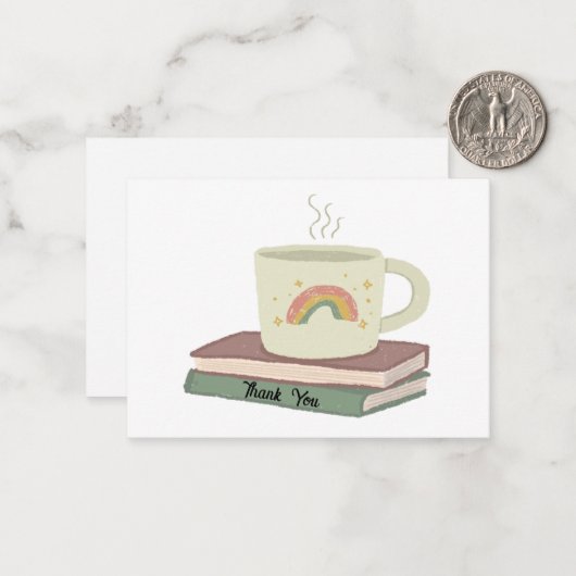 Beker op boek Dank je Notitiekaartje (Voorkant / Achterkant in situ)