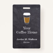 Beker op schoolbord Koffiewinkel Zakelijk Medewerk Badge (Achterkant)