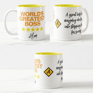 Beker 's Werelds Beste Baas (Naam Initiaal Citaat) Tweekleurige Koffiemok
