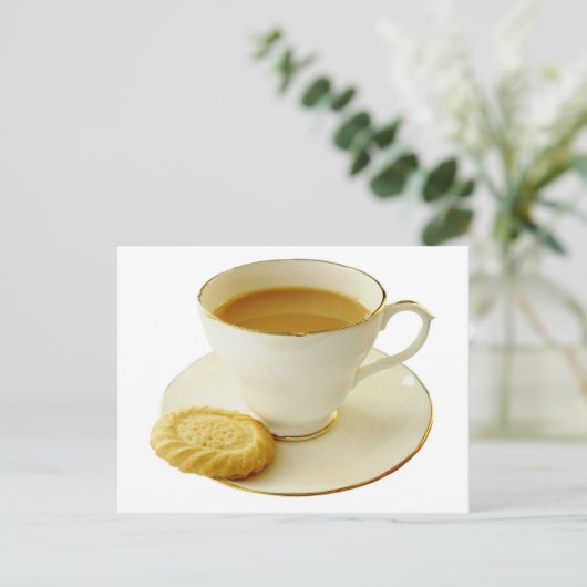 Beker thee met koekjes briefkaart (Staand voorkant)