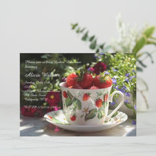 Beker van aardbeien Uitnodiging (Staand voorkant)