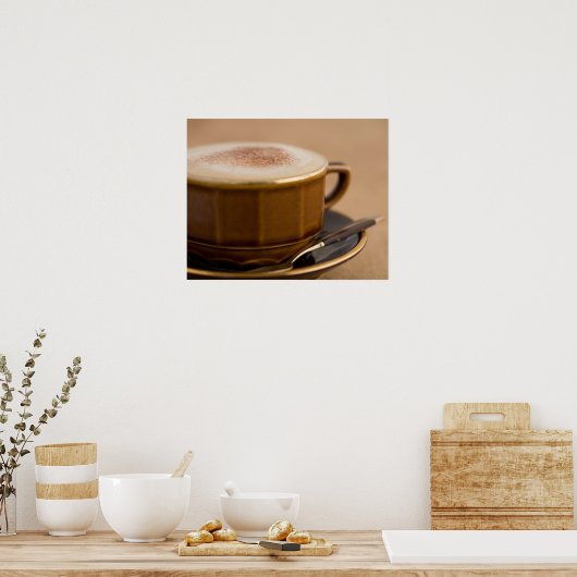 Beker van cappuccino met cacaopoeder poster (Keuken)