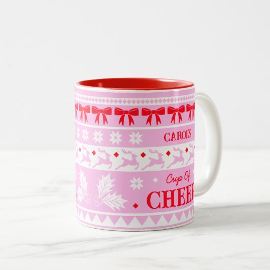 Beker van Cheer Feestelijke Girly Christmas Sweate Tweekleurige Koffiemok (Voorkant rechts)