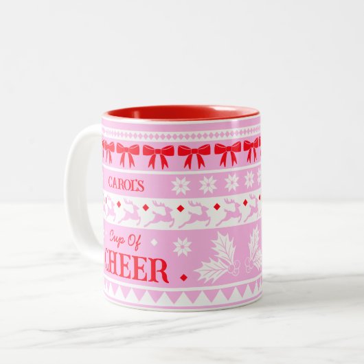 Beker van Cheer Feestelijke Girly Christmas Sweate Tweekleurige Koffiemok (Voorkant links)