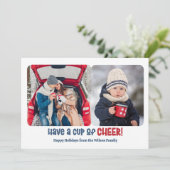 Beker van Cheer Holiday Two Photo Card Feestdagenkaart (Staand voorkant)