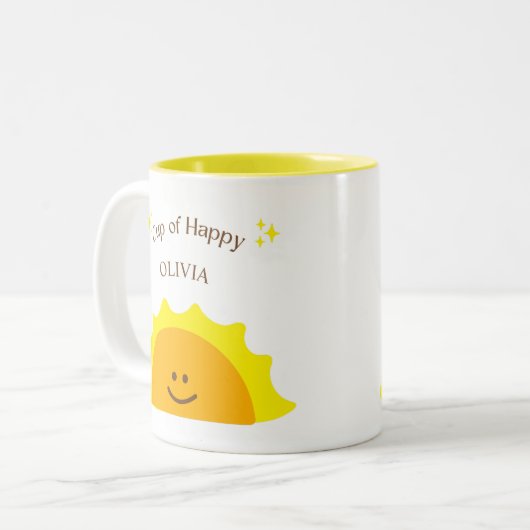 Beker van Happy Sunshine Moderne Schattigee Motiva Tweekleurige Koffiemok (Voorkant links)