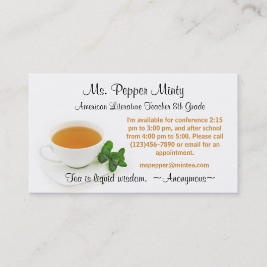 Beker van informatie over lerarenopleiding in de l visitekaartje (Voorkant)