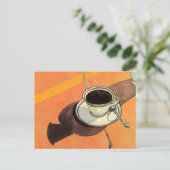  beker van koffie, saucer, Spoon, Retro Diner Briefkaart (Staand voorkant)