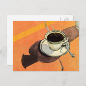  beker van koffie, saucer, Spoon, Retro Diner Briefkaart (Voorkant / Achterkant)