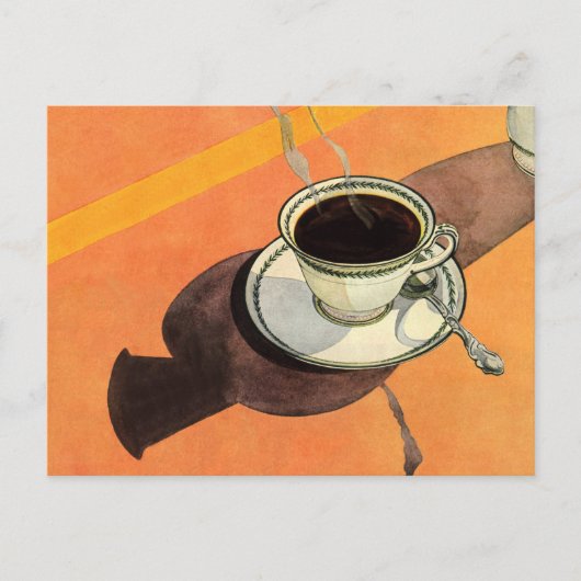  beker van koffie, saucer, Spoon, Retro Diner Briefkaart (Voorkant)