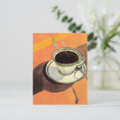 beker van koffie, saucer, Spoon, Retro Diner Briefkaart (Staand voorkant)