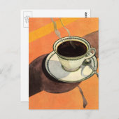 beker van koffie, saucer, Spoon, Retro Diner Briefkaart (Voorkant / Achterkant)