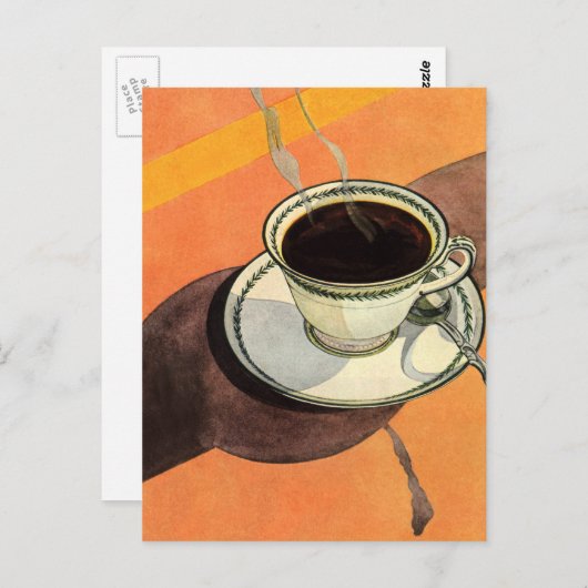  beker van koffie, saucer, Spoon, Retro Diner Briefkaart (Voorkant / Achterkant)