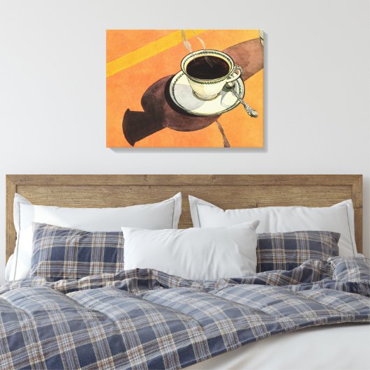 beker van koffie, saucer, Spoon, Retro Diner Canvas Afdruk (Insitu (Slaapkamer))