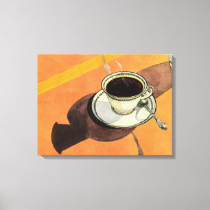  beker van koffie, saucer, Spoon, Retro Diner Canvas Afdruk