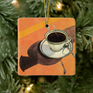 beker van koffie, saucer, Spoon, Retro Diner Keramisch Ornament