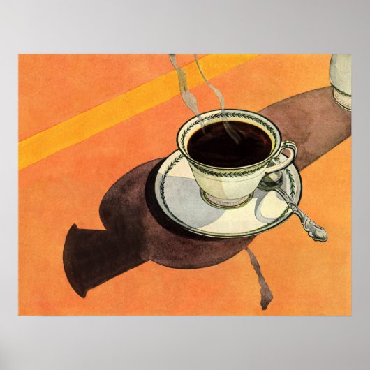  beker van koffie, saucer, Spoon, Retro Diner Poster (Voorkant)
