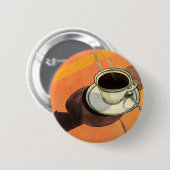 beker van koffie, saucer, Spoon, Retro Diner Ronde Button 5,7 Cm (Voorkant /achterkant)