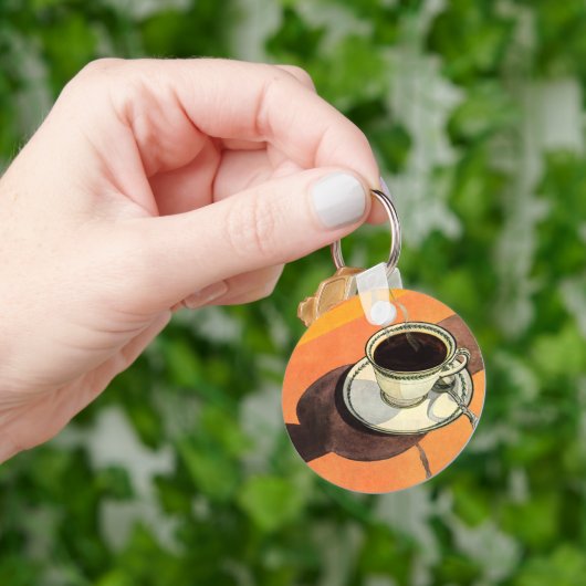 beker van koffie, saucer, Spoon, Retro Diner Sleutelhanger (Hand)