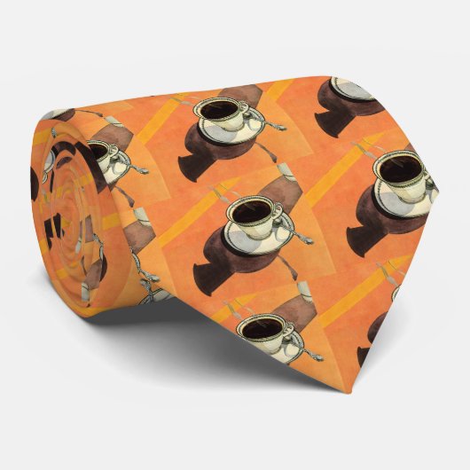  beker van koffie, saucer, Spoon, Retro Diner Stropdas (Opgerold)