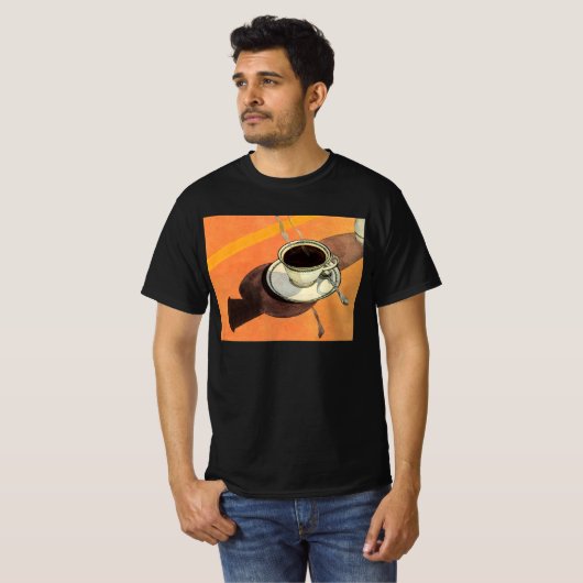  beker van koffie, saucer, Spoon, Retro Diner T-shirt (Voorkant volledig)