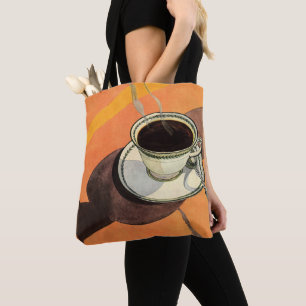  beker van koffie, saucer, Spoon, Retro Diner Tote Bag