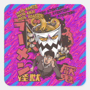 Beker van Ramen Noodle Monster vangt Japanse meisj Vierkante Sticker