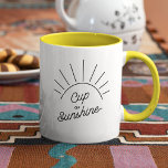 Beker van Sunshine Summer Vibe Modern Mindfulness  Mok<br><div class="desc">Trendy, stijlvolle, grappige koffie mok gezegde "Cup of Sunshine" in moderne typografie met grillige zon illustratie op de tweekleurige koffie mok. Deze leuke en trendy mok is ideaal voor iedereen die op zoek is naar een manier om hun dag op te fleuren. De mok is voorzien van een leuk en...</div>