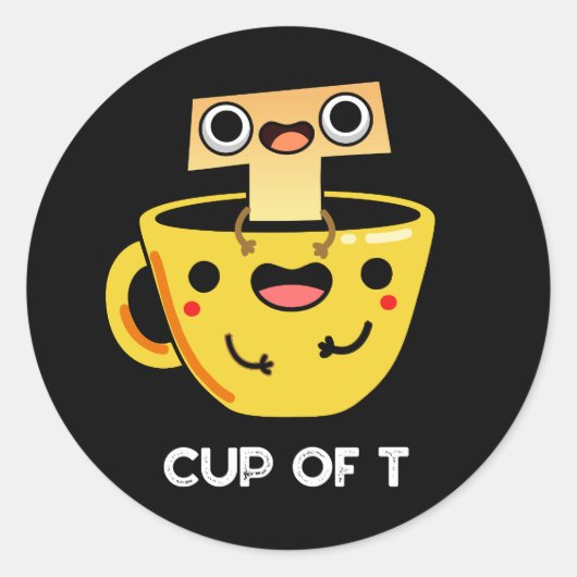 Beker van T Funny Alphabet Tea Pun Dark BG Ronde Sticker (Voorkant)