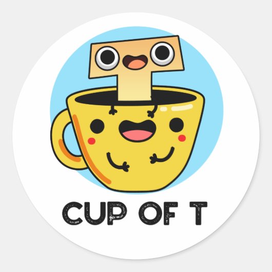 Beker van T Funny Alphabet Tea Pun Ronde Sticker (Voorkant)