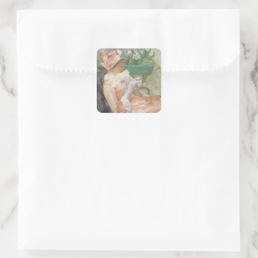 Beker van Tea door Mary Cassatt,  impressionisme Vierkante Sticker (Tas)