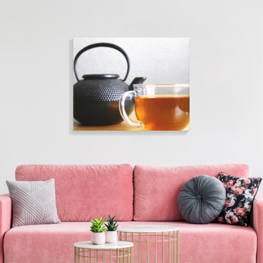 Beker van Tea met Black Metal Tea Kettle 16x20 Canvas Afdruk (Insitu (Woonkamer))