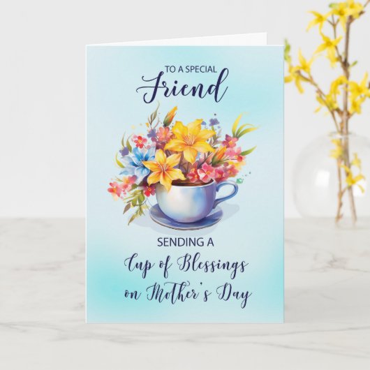 Beker van vreugde en bloemen op de Moederdag Kaart (Gele Bloem)