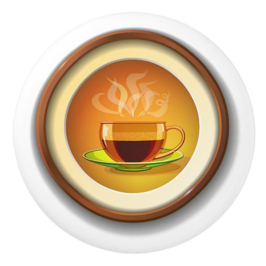 Beker van warme koffie. keramische knop (Voorkant)