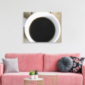 Beker van zwarte koffie in een witte Mok op krat,  Canvas Afdruk (Insitu (Woonkamer))