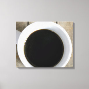 Beker van zwarte koffie in een witte Mok op krat,  Canvas Afdruk