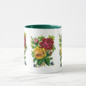 Beker Vintage Bloem Geel Rode Roos Groen Mok (Midden)