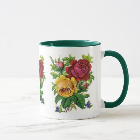 Beker Vintage Bloem Geel Rode Roos Groen Mok (Rechts)