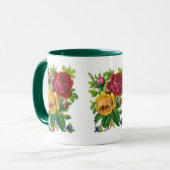 Beker Vintage Bloem Geel Rode Roos Groen Mok (Voorkant links)