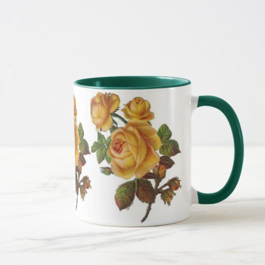 Beker Vintage Bloem Geel Roos Groen Mok (Rechts)