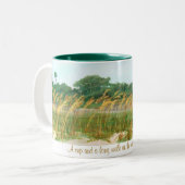 Beker voor een lange wandeling. tweekleurige koffiemok (Voorkant links)