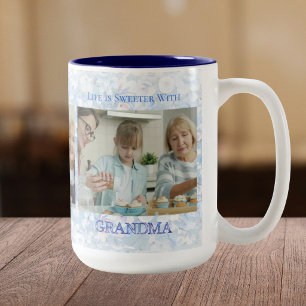 Beker voor oma bloemige kerstcadeau tweekleurige koffiemok