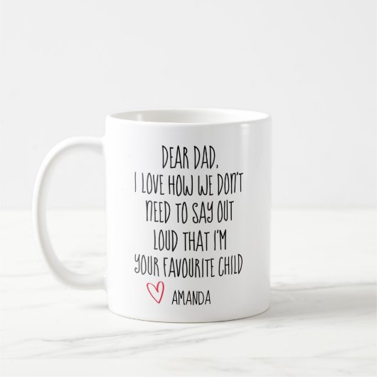Beker voor vader, favoriete kind, gepersonaliseerd koffiemok (Links)