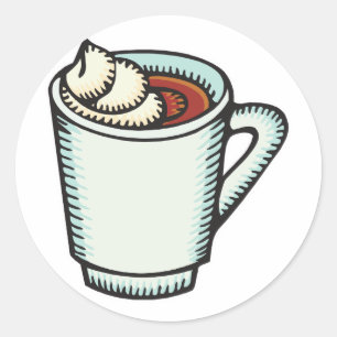 beker warme chocolademelk met slagroom ronde sticker